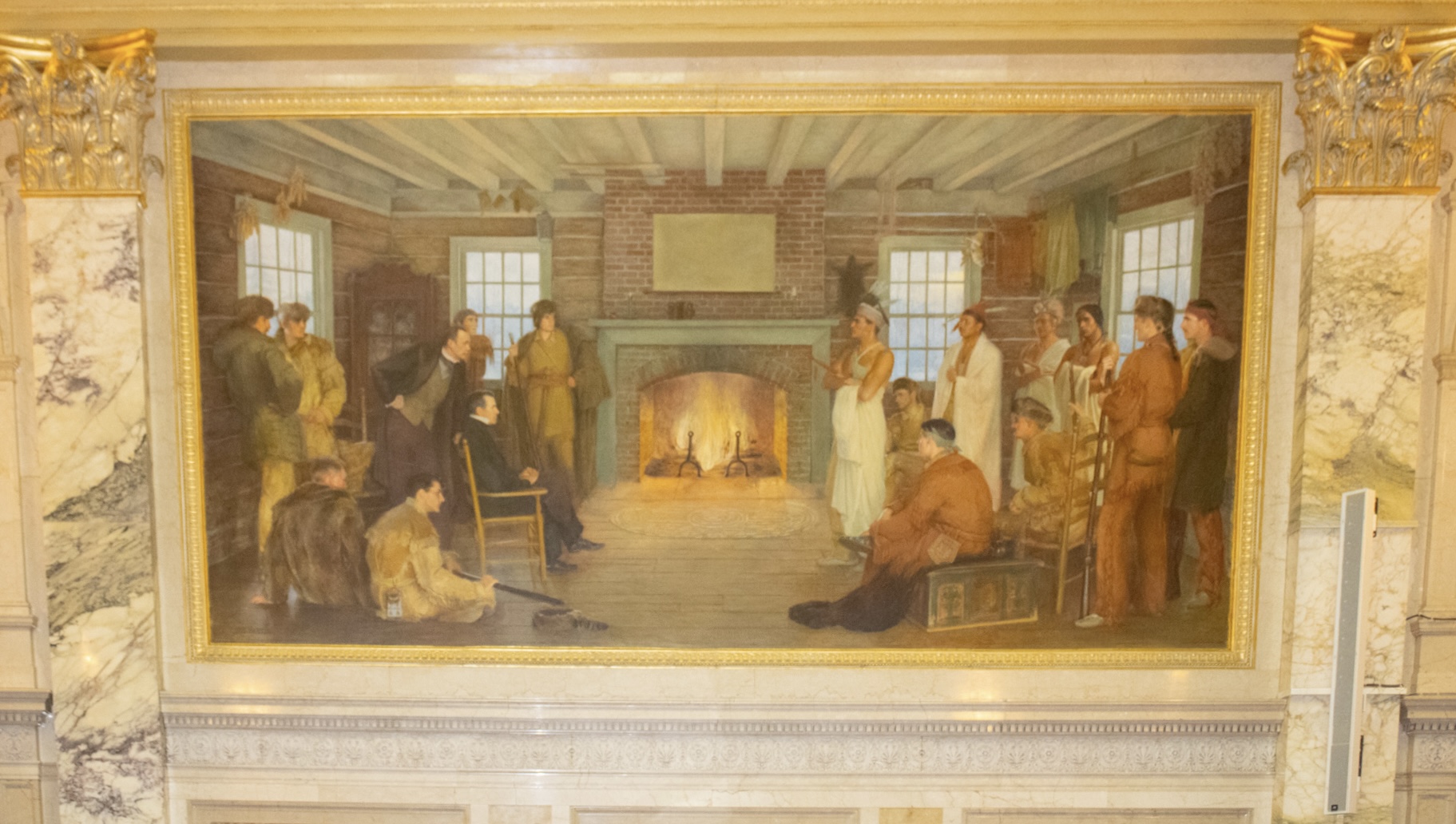 "One of four works painted by Albert Herter, this painting of the 1830 murder trial of Chief Oshkosh of the Menominees is located in the Supreme Court room in the Madison Capitol building. "One of four works painted by Albert Herter, this painting of the 1830 murder trial of Chief Oshkosh of the Menominees is located in the Supreme Court room in the Madison Capitol building. One of four works painted by Albert Herter, this painting of the 1830 murder trial of Chief Oshkosh of the Menominees is located in the Supreme Court room in the Madison Capitol building.