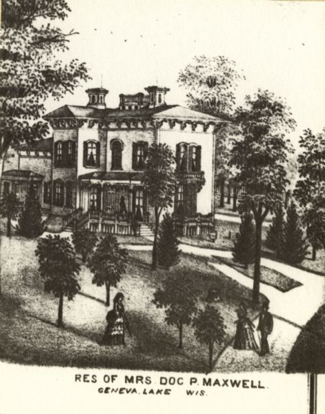 Drawing of old mansion.