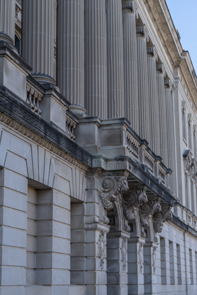 Wisconsin Historical Society pillars and building side. 