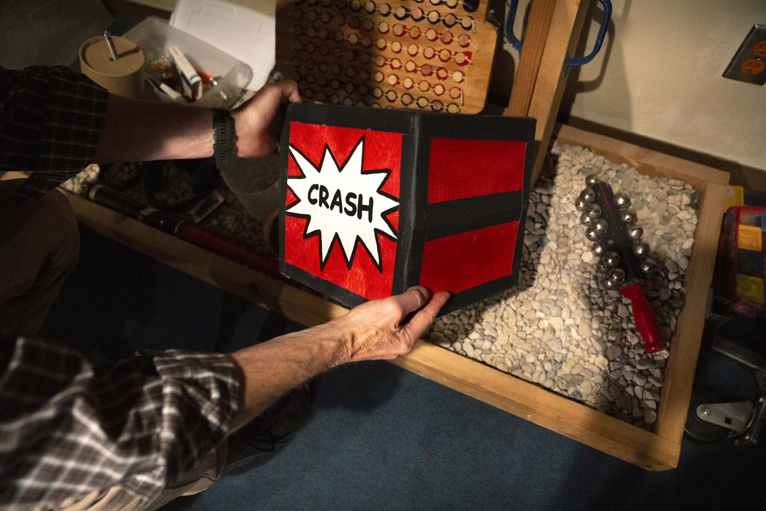 A "crash" box used to create sound effects at WPR.