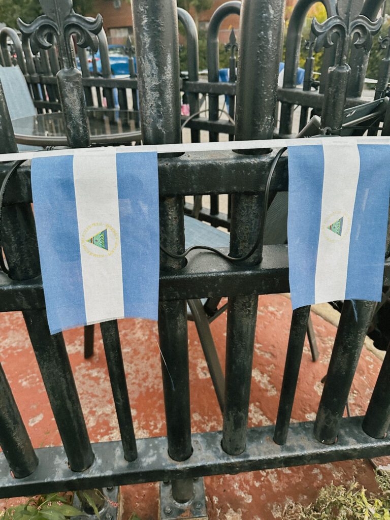Nicaragua flags hanging along a fence