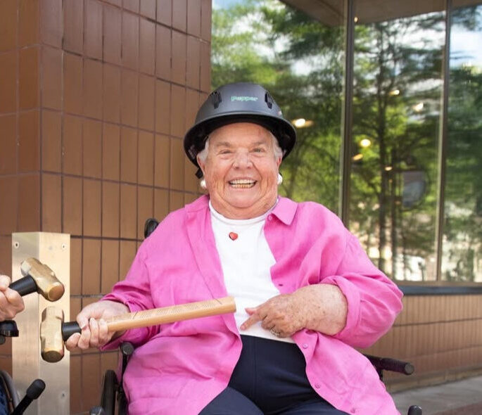 American Girl Founder, Pleasant Rowland with her husband, philanthropist Jerome Frautschi, at the site of the future Wisconsin History Center in 2024