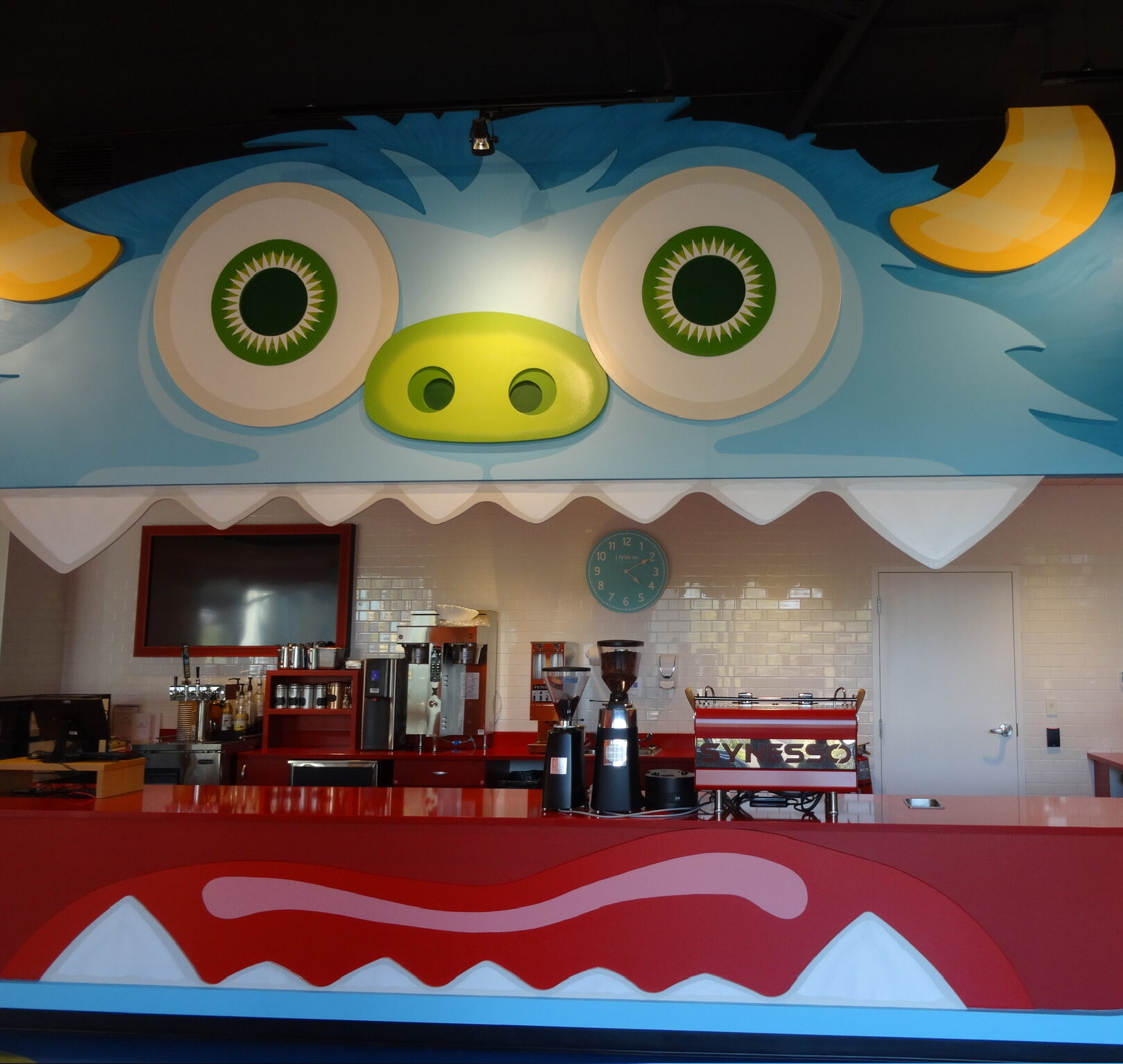A cafe inside Epic is decorated to resemble a cartoon monster.